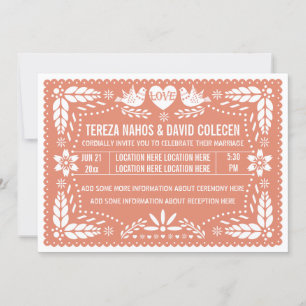 Invitation Papel picado inséparables corail mariage de pêche