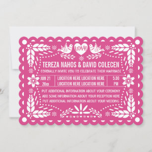 Invitation Papel picado inséparables rose fiesta mariage