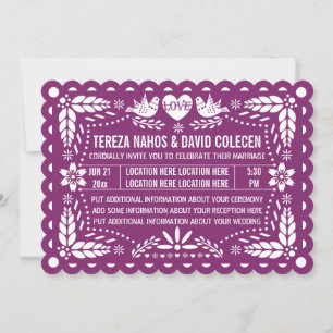 Invitation Papel picado inséparables violet fiesta mariage