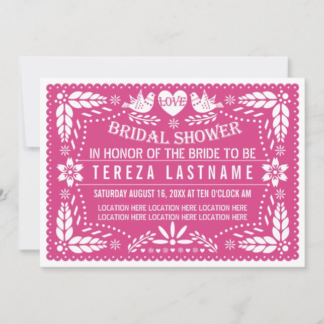 Invitation Papel picado lovebirds rose mariage douche (Devant)