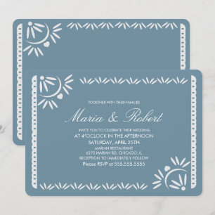 Invitation Papel Picado Mexicain Botanique Mariage Rose Bleu