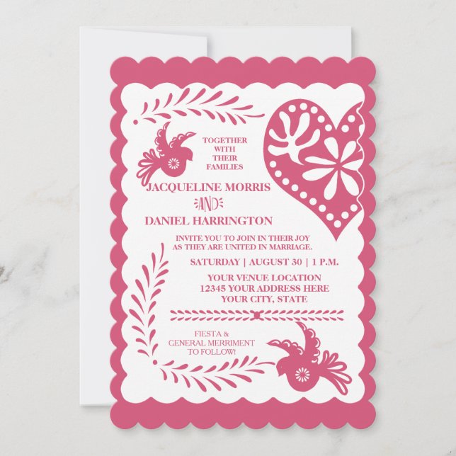 Invitation Papel Picado rose Aqua Fiesta Bannière Mariage (Devant)