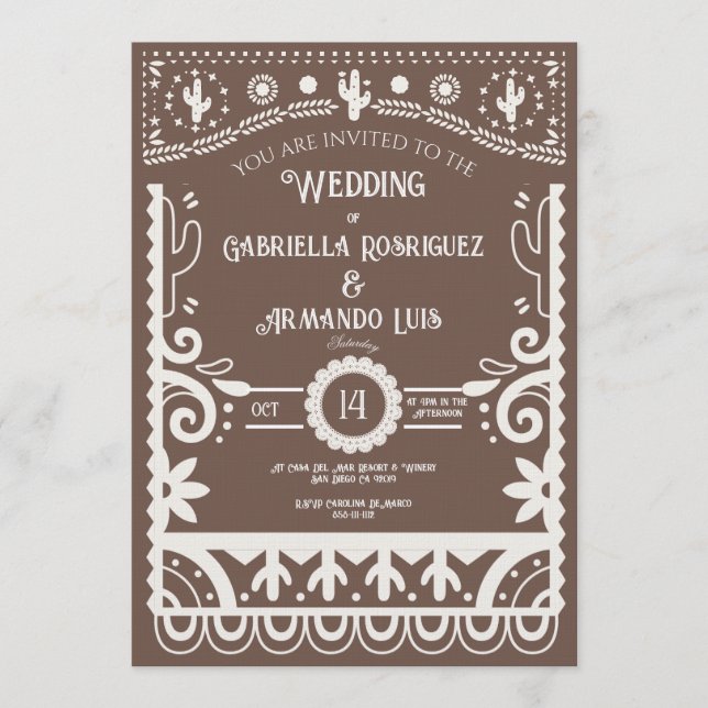 Invitation Papel Picado Rustic Brown & White Wedding  (Devant)