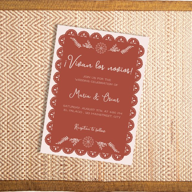 Invitation Papel Picado Terracotta Mexicaine Talavera Mariage (Papel Picado Terracotta Mexican Talavera Wedding Invitation)