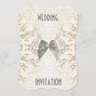 Invitation Papier à dentelle blanc coupé mariage damassé