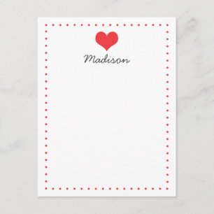 Invitation Papier à lettres personnalisé Girly Red Heart