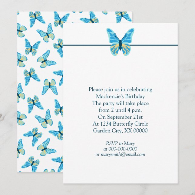 Invitation Papier à motif de papillons Couleurs personnalisée (Devant / Derrière)