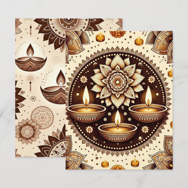 Invitation Papier à papier pour albums Diwali Gold & Bronze (Devant / Derrière)