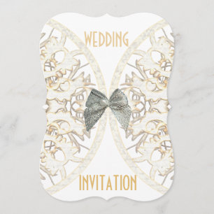 Invitation Papier blanc en dentelle de luxe mariage damassé