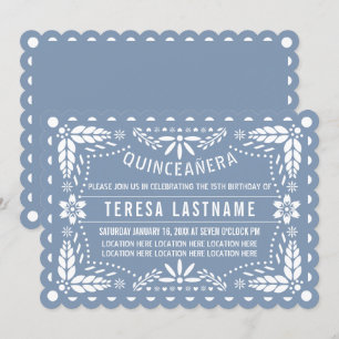 Invitation Papier bleu et blanc poussiéreux picado Quinceañer