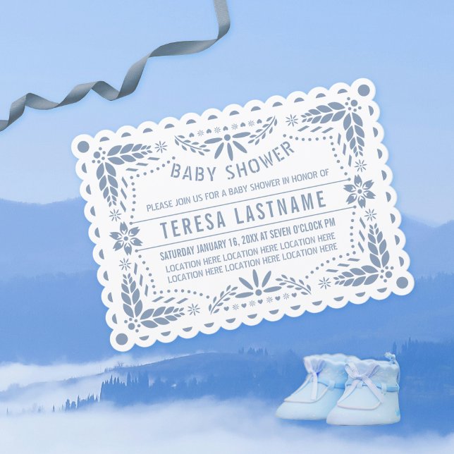 Invitation Papier bleu foncé picado blanc bébé douche (Créateur téléchargé)