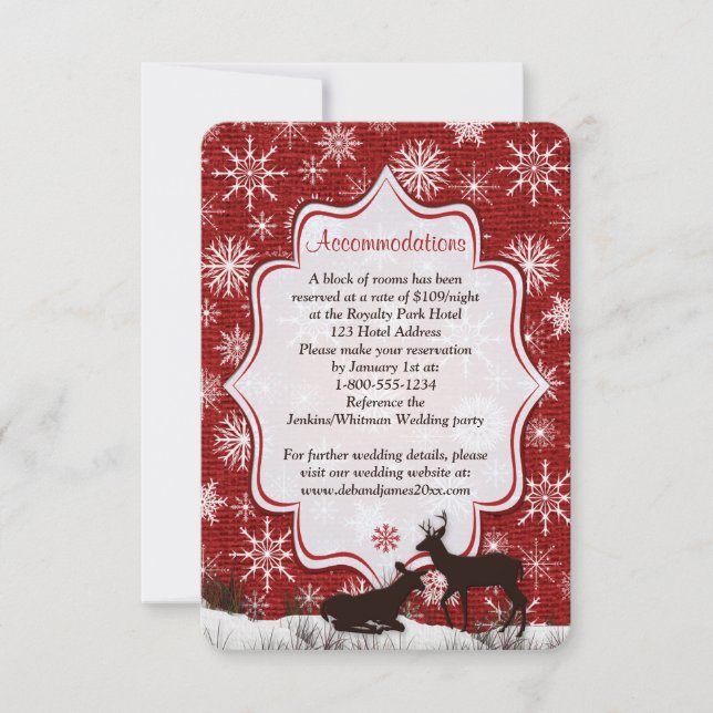 Invitation Papier de fond toile bourgogne, flocons de neige,  (Devant)