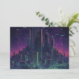 Invitation Papier d'emballage de ville futuriste Cyberpunk Né