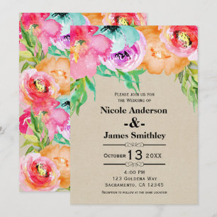 Invitation Papier d'emballage moderne rustique floral coloré