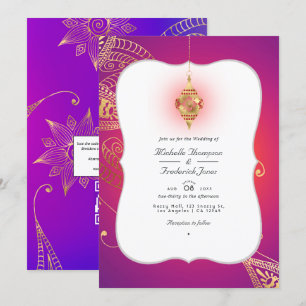 Invitation Papier d'or arabe Bollywood Code QR RSVP Mariage