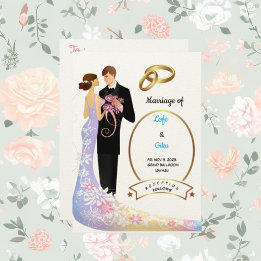 Invitation Papier écru couple feutré et anneaux Mariage