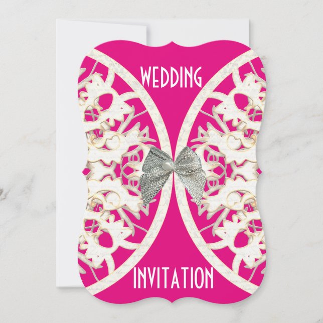 Invitation Papier en dentelle rose et blanc coupé mariage dam (Devant)