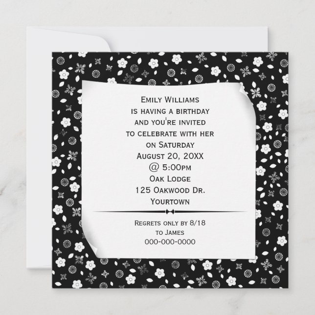 Invitation Papier Enroulé sur Papier Floral pour Fête (Devant)
