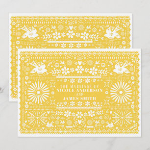 Invitation Papier Jaune Blanc Picado Mexicain Mariage