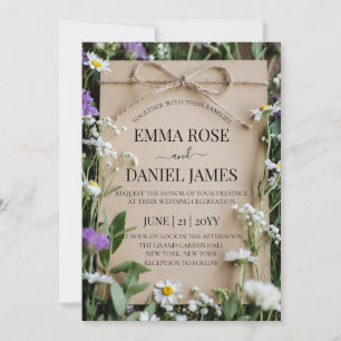 Invitation Papier Kraft Botanique Fleur Sauvage Rustique Mari