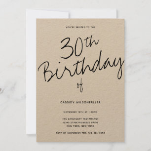 Invitation Papier Kraft minimaliste 30e anniversaire
