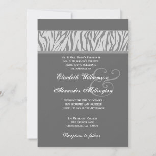 Invitation Papier Mariage Dove Grey and Silver Zebra