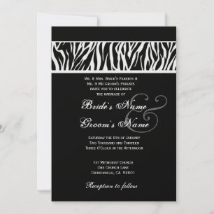 Invitation Papier métallique Mariage noir et blanc Zèbre