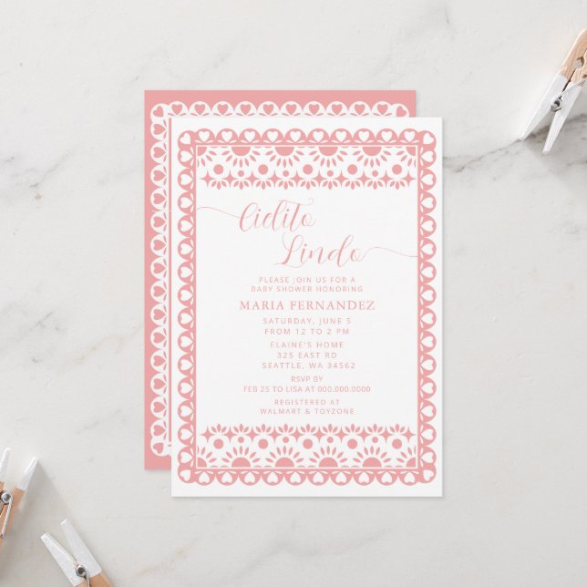 Invitation Papier mexicain Picado Cielito Lindo Baby shower (Devant/Arrière en situation)