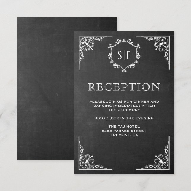 Invitation Papier Monogramme Orné de Réception (Devant / Derrière)