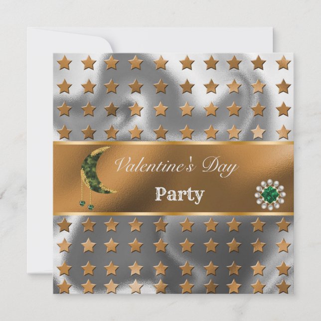 Invitation Papier Pailleté Orange Argent Khaki Lune Saint-Val (Devant)