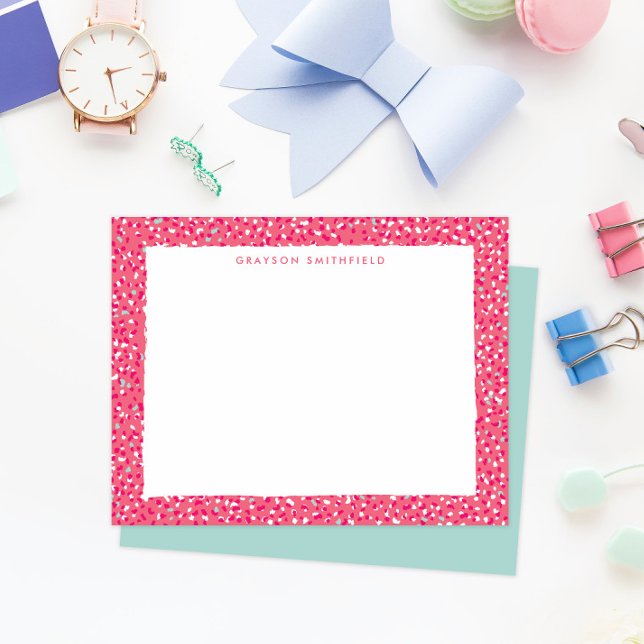 Invitation Papier personnel Empreinte de léopard à neige rose (fun colorful hot pink and aqua blue leopard print border frame personal stationery note cards)