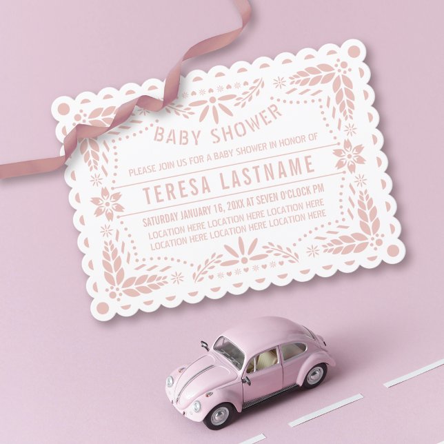 Invitation Papier rose rose picado blanc bébé douche (Créateur téléchargé)