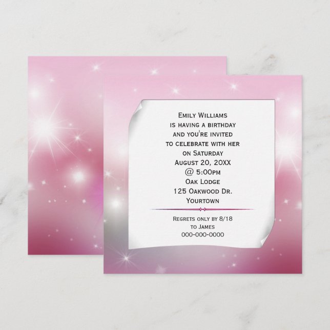 Invitation Papier Roulé sur Étoiles Bokeh (Devant / Derrière)