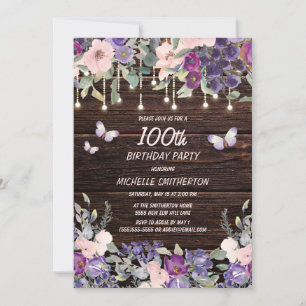 Invitation Papier Violet Rose Floral Papillon Rustique 100e A