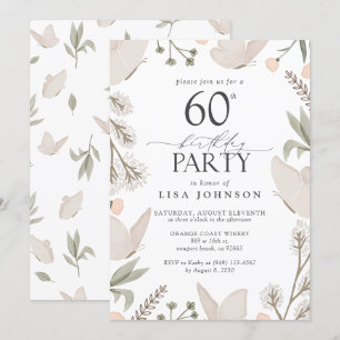 Invitation Papillon 60e anniversaire de fête aquarelle Neutre