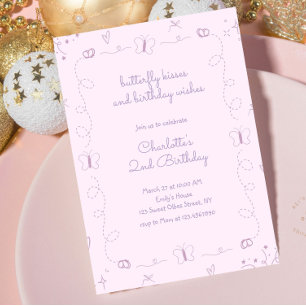 Invitation Papillon à main violet dessiné Birthday Whimsical