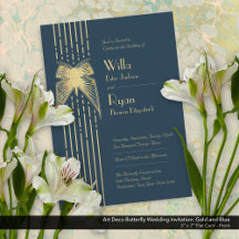 Papillon Art déco Mariage bleu et or