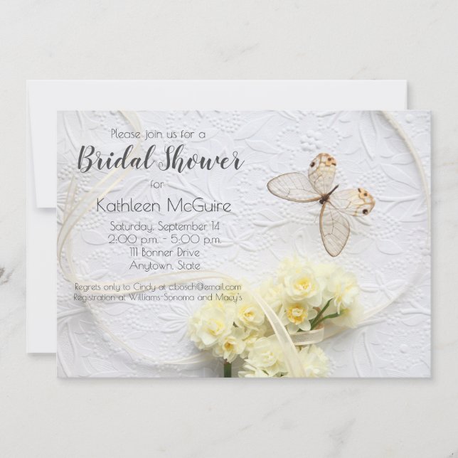 Invitation Papillon aux fleurs de printemps (Devant)