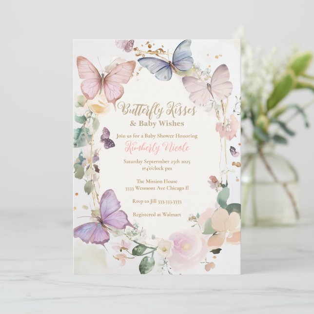 Invitation Papillon baby shower papillon embrasse baby shower (Debout devant)