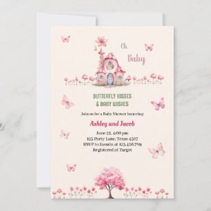 Invitation Papillon Baby shower Purple Floral Rose Girl