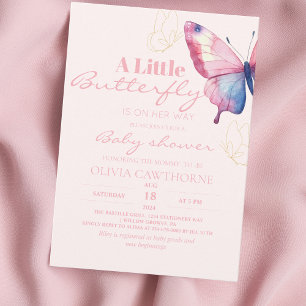 Invitation Papillon Bébé Fille Douche Aquarelle