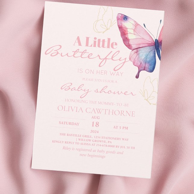 Invitation Papillon Bébé Fille Douche Aquarelle (Créateur téléchargé)