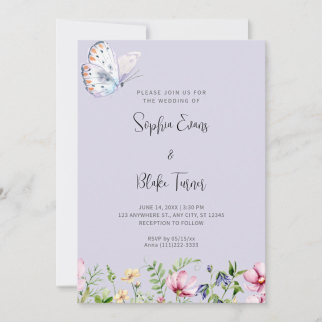 Invitation Papillon blanc et Mariage périphérique Fleur sauva (Devant)