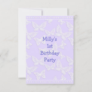 Invitation Papillon Blanc Jolie Fête de 1er Anniversaire Bleu