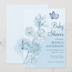 Invitation Papillon bleu Baby shower aquarelle