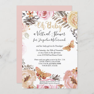 Invitation Papillon bleu rose moderne Douche virtuelle