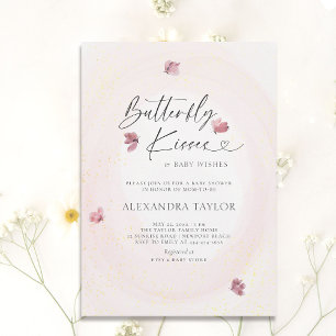 Invitation Papillon Blush Tender Aquarelle Bébé Fille Douche