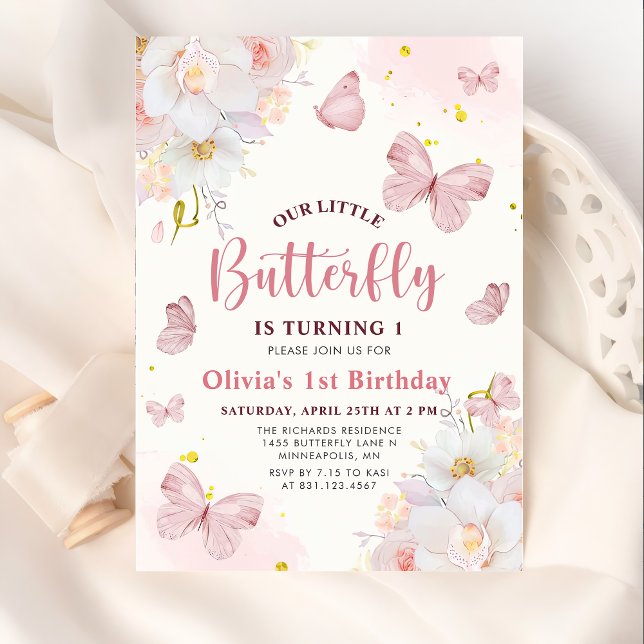 Invitation Papillon Boho Floral Rose Girl Anniversaire (Créateur téléchargé)