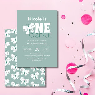 Invitation Papillon Boho Retro 1er anniversaire Dustday Blue