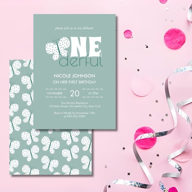 Invitation Papillon Boho Retro Enfants 1er anniversaire Dustd (Créateur téléchargé)